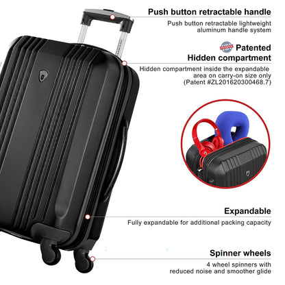 Olympia Apache II 21 Inch Expandable Carry On 4 Wheel Spinner Luggage, Black