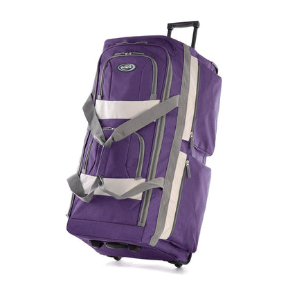 Olympia 22 Inch 8 Pocket Rolling Duffel Bag w/ Retractable Handle, Dark Lavender