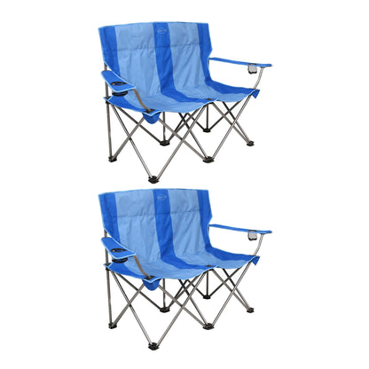 Kamp-Rite Double Folding Portable Camping Chair with Cupholders, Blue (2 Pack)