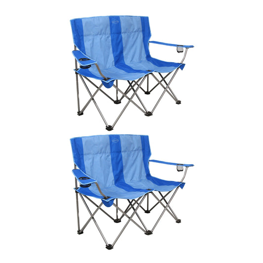 Kamp-Rite Double Folding Portable Camping Chair with Cupholders, Blue (2 Pack)