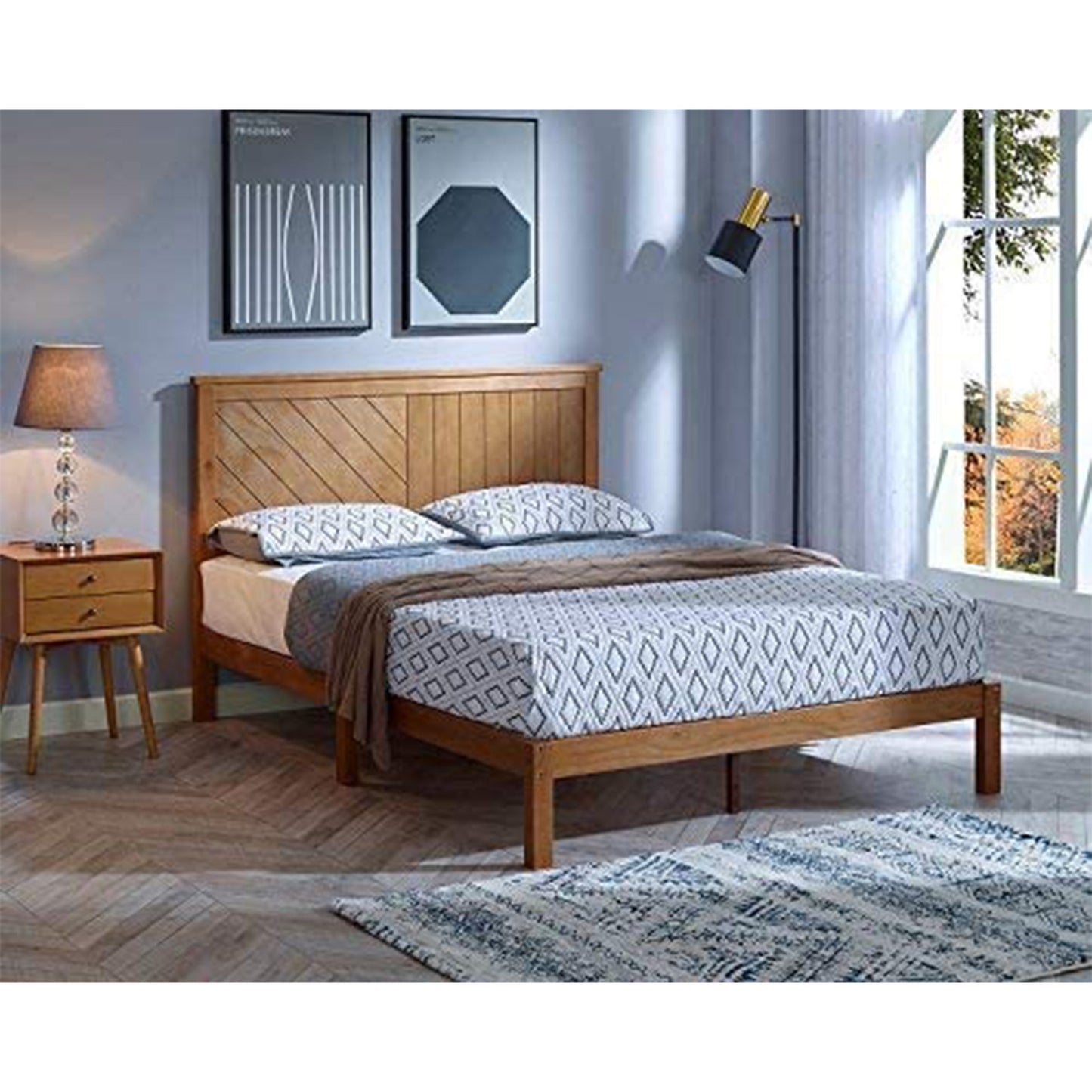 MUSEHOMEINC Solid Pinewood Rustic Platform Bed with 2 Way Design Headboard, Twin