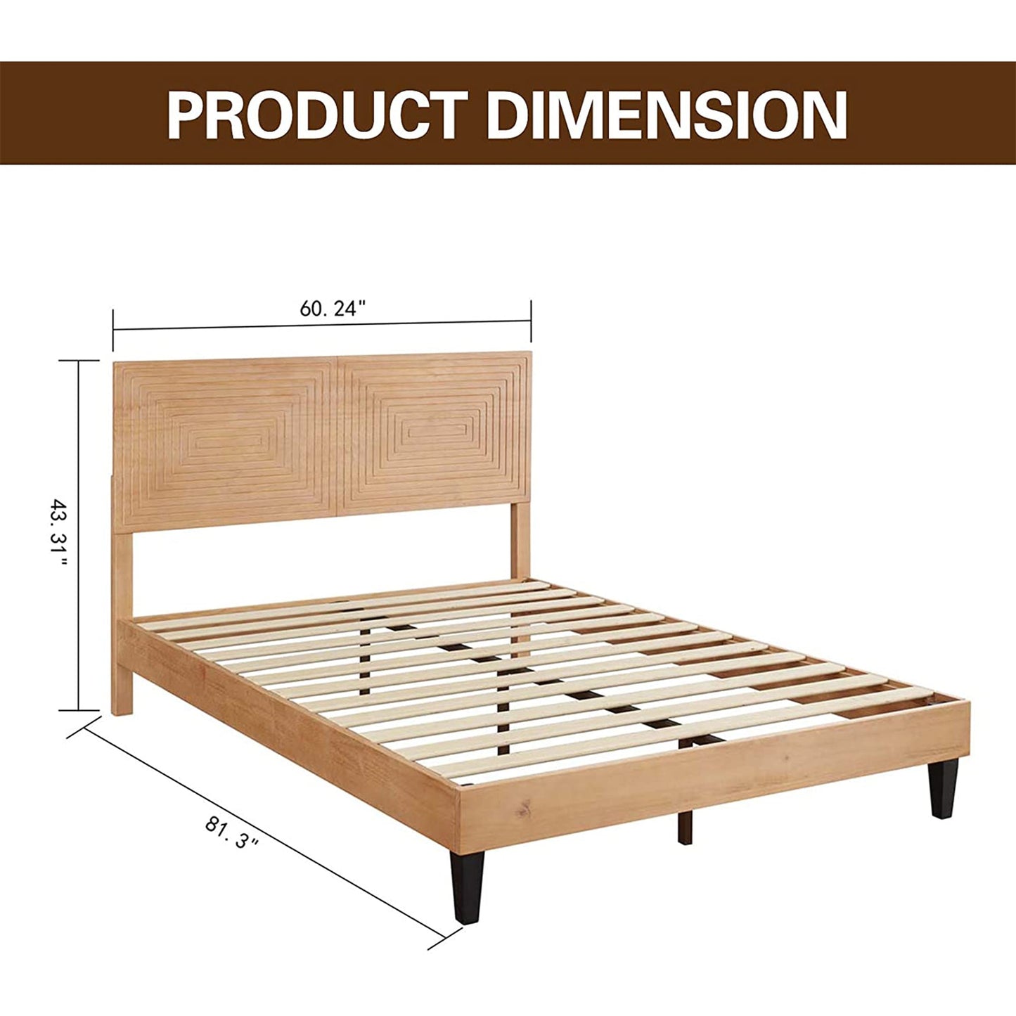 MUSEHOMEINC Mid Century Modern Solid Wood Adjustable Height Platform Bed, Queen
