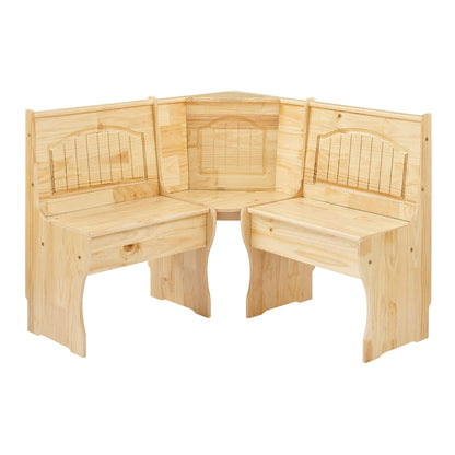 MUSEHOMEINC Traditional 3 Piece Solid Wood Nook Dining Table Set w/Bench, Nature