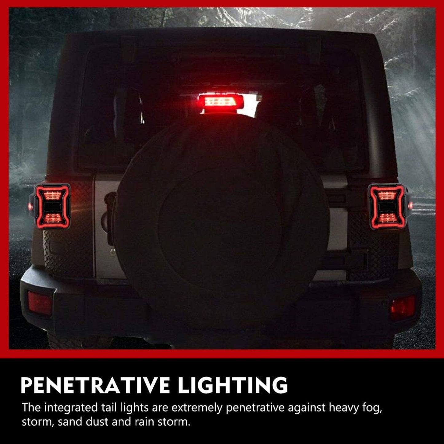 FieryRed Red LED Brake Reverse Running Tail Lights for Jeep Wrangler (2 Pack)