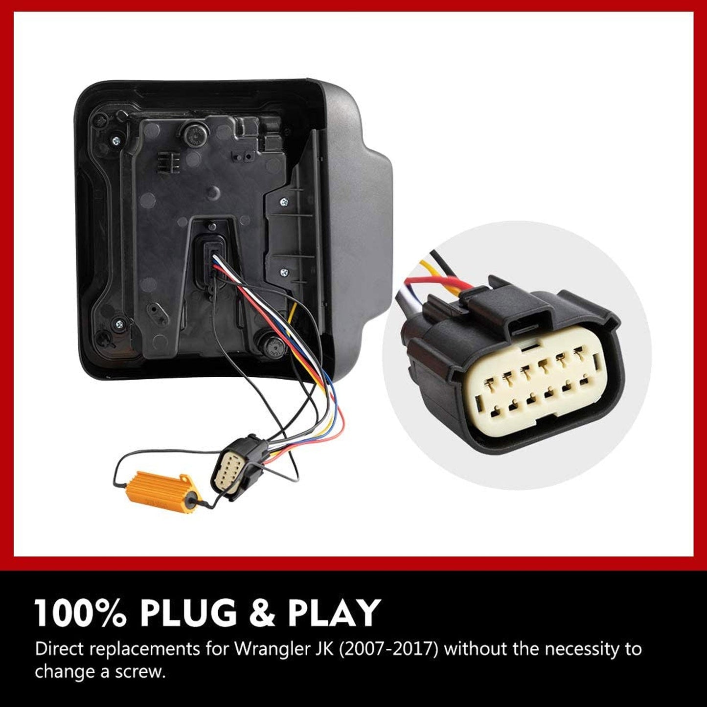 FieryRed Red LED Brake Reverse Running Tail Lights for Jeep Wrangler (2 Pack)