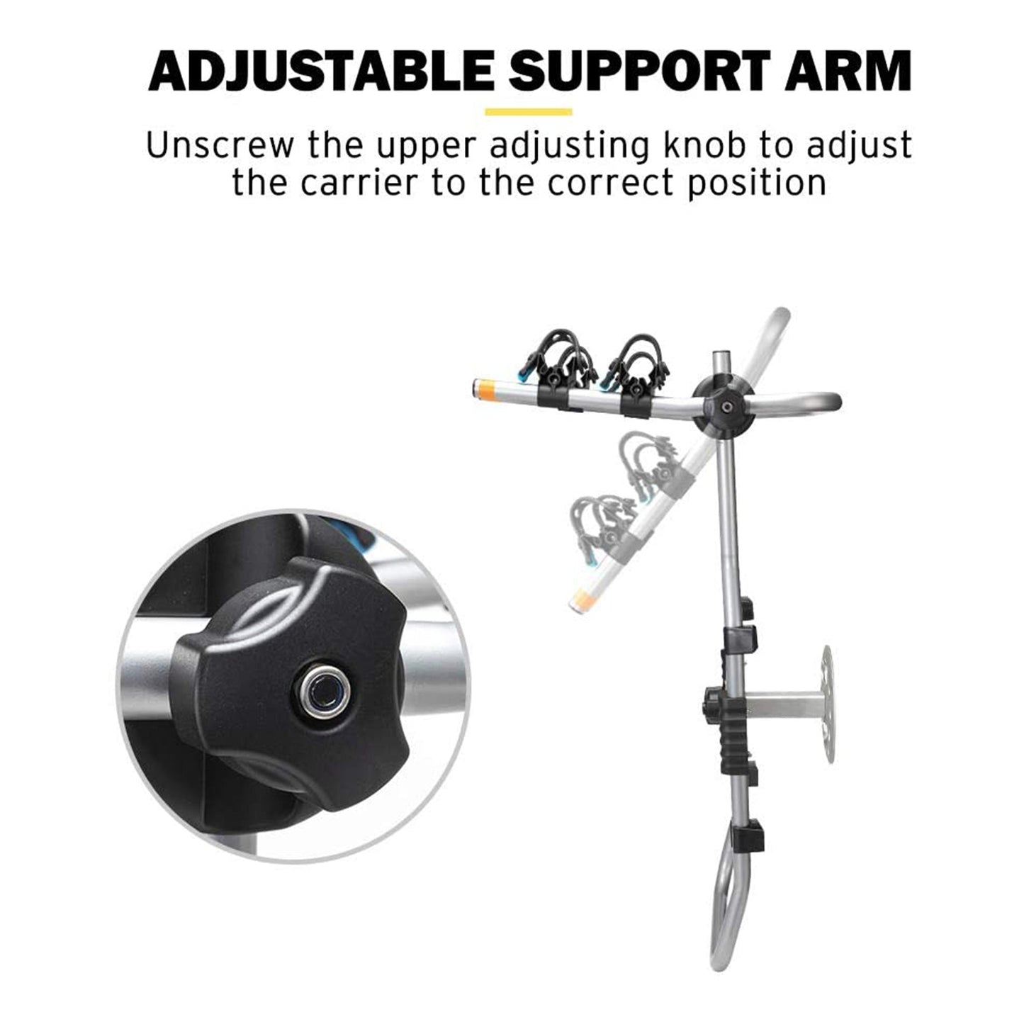 Fieryred 2 Bike Adjustable Bolt On Spare Tire Rack with 75 Pound Capacity, Black