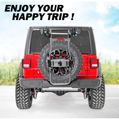 Fieryred 2 Bike Adjustable Bolt On Spare Tire Rack with 75 Pound Capacity, Black