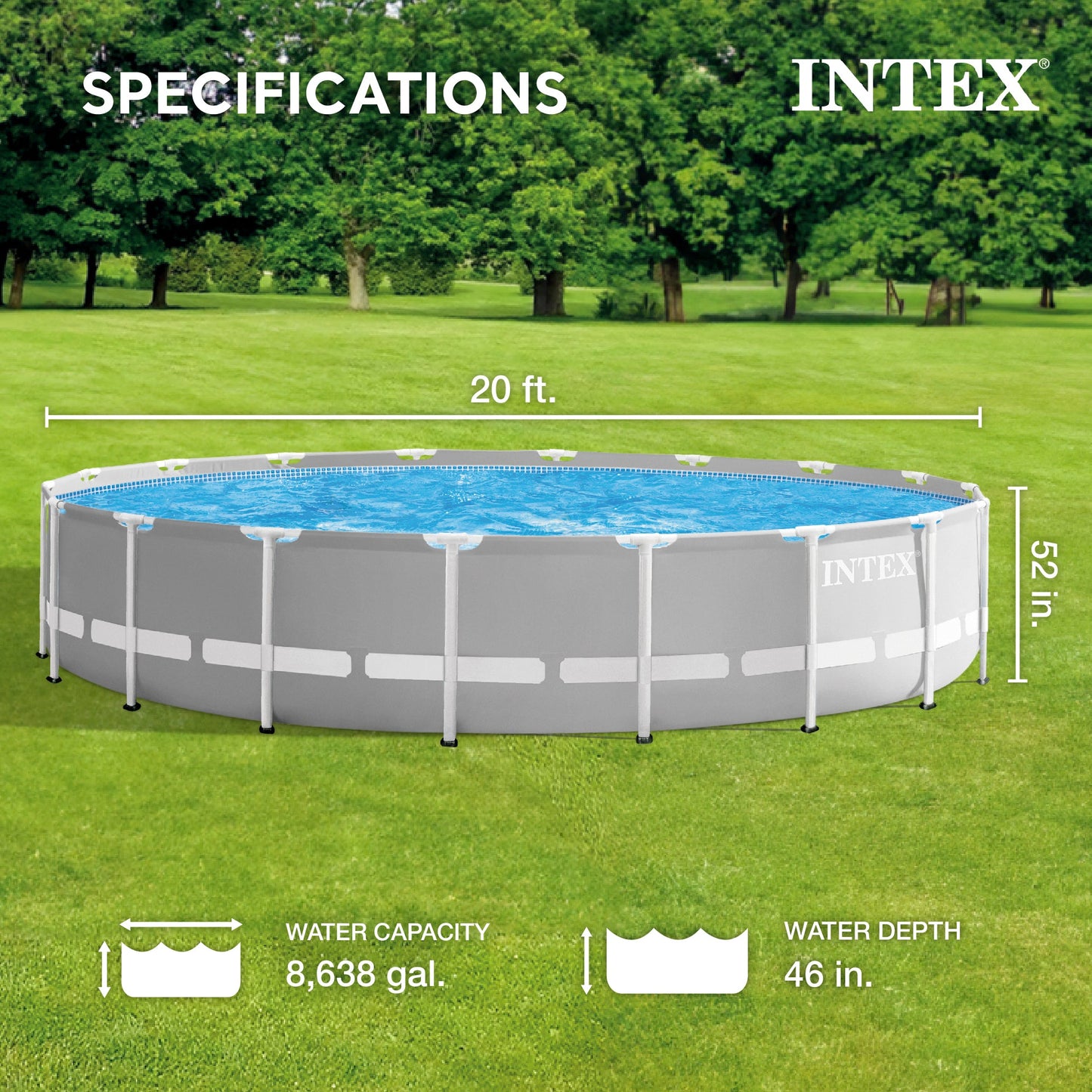 Intex 20ft x 52in Prism Frame Above Ground Swimming Pool Set with Filter Pump