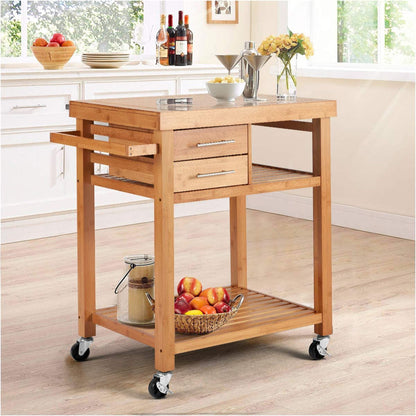 EROMMY Multipurpose Rolling Bamboo Wood Kitchen Island Trolley Cart, Natural