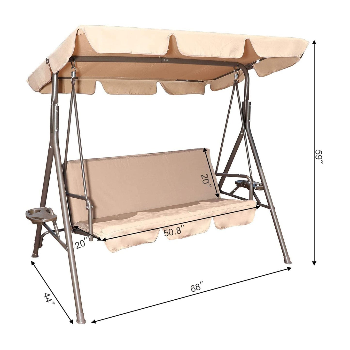 GOLDSUN 3 Person Swing Hammock w/Utility Tray, Removable Cushion & Canopy, Beige