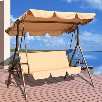 GOLDSUN 3 Person Swing Hammock w/Utility Tray, Removable Cushion & Canopy, Beige