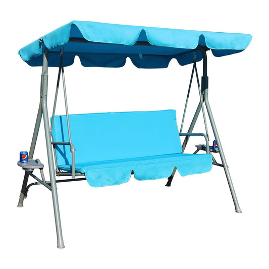 GOLDSUN 3 Person Swing Hammock w/Utility Tray, Removable Cushion & Canopy, Blue