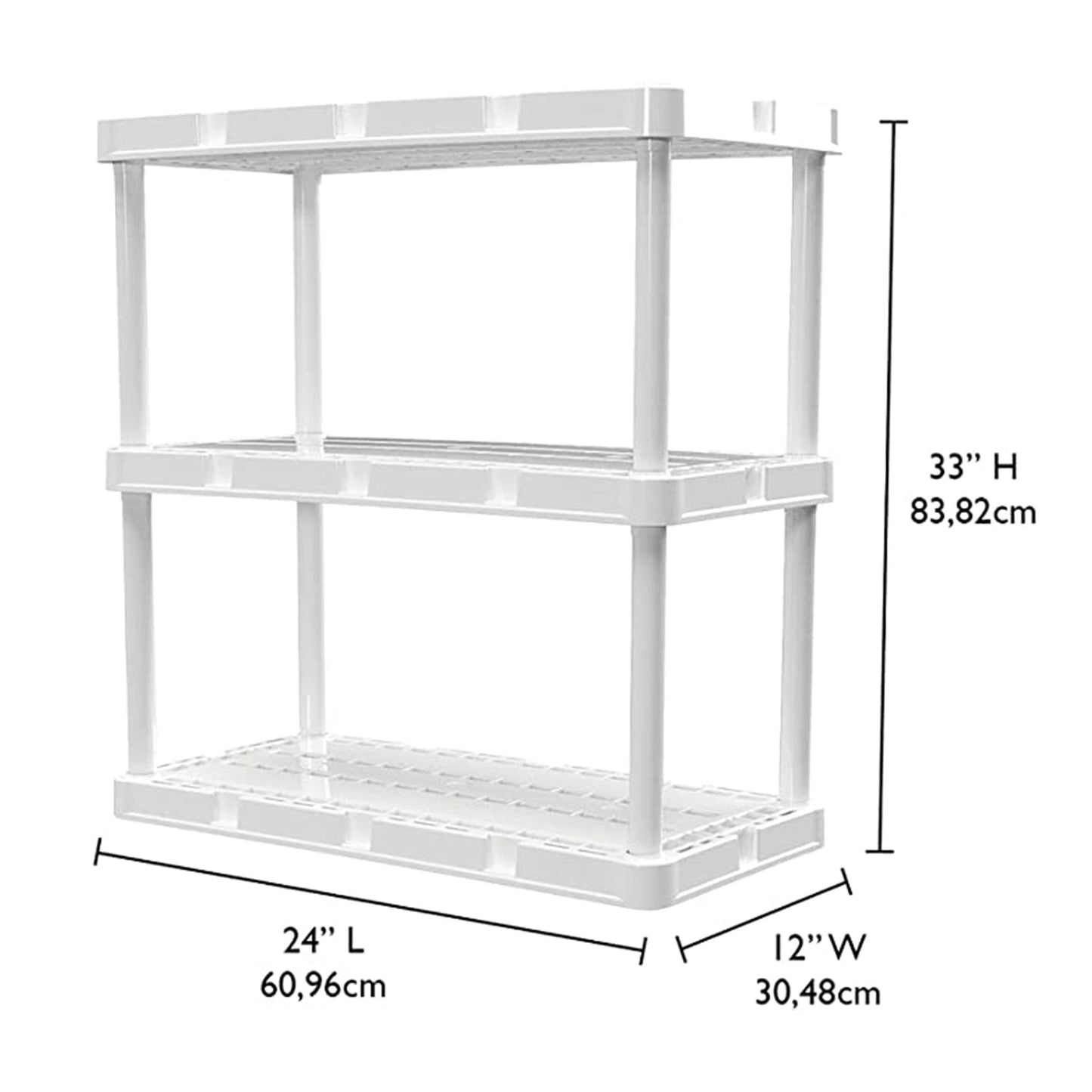 Gracious Living 3 Shelf Knect-A-Shelf Fixed Height Light Duty Storage Unit,White