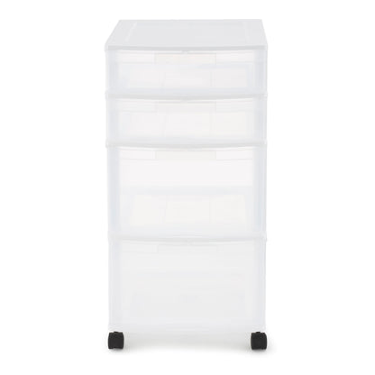 Gracious Living Resin Clear 4 Drawer Storage Chest System with Casters, White