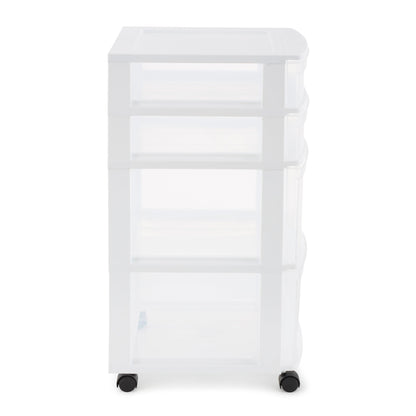 Gracious Living Resin Clear 4 Drawer Storage Chest System with Casters, White