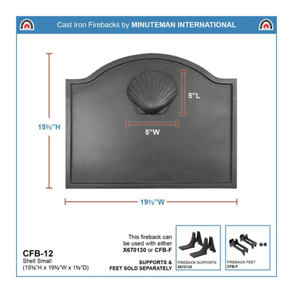 Minuteman International CFB-12 Cast Iron Shell Fireplace Fireback, Small, Black