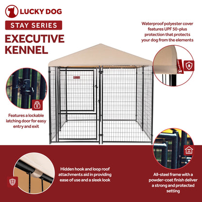Lucky Dog STAY Series 8 x 8 x 6 Foot Roofed Steel Frame Executive Dog Kennel
