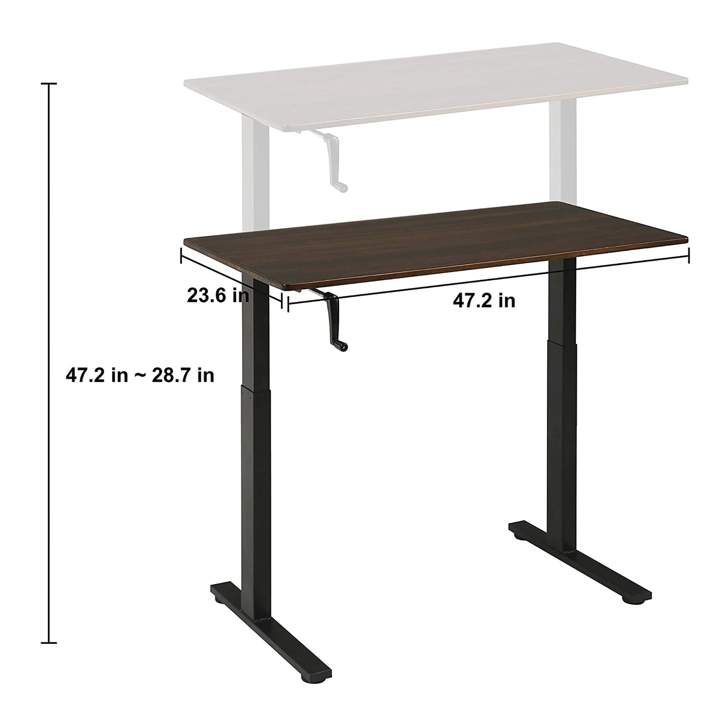 SDADI Adjustable Height Steel Frame Standing Desk, Crank Adjust, Black/Teak