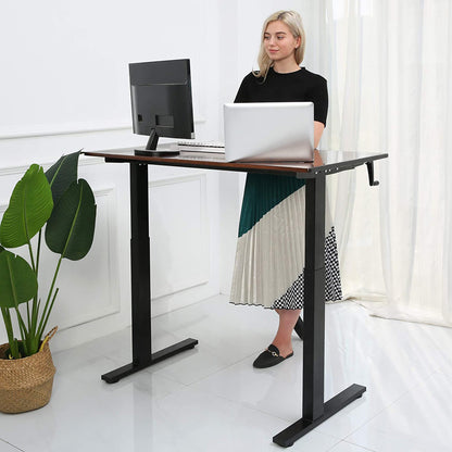 SDADI Adjustable Height Steel Frame Standing Desk, Crank Adjust, Black/Teak