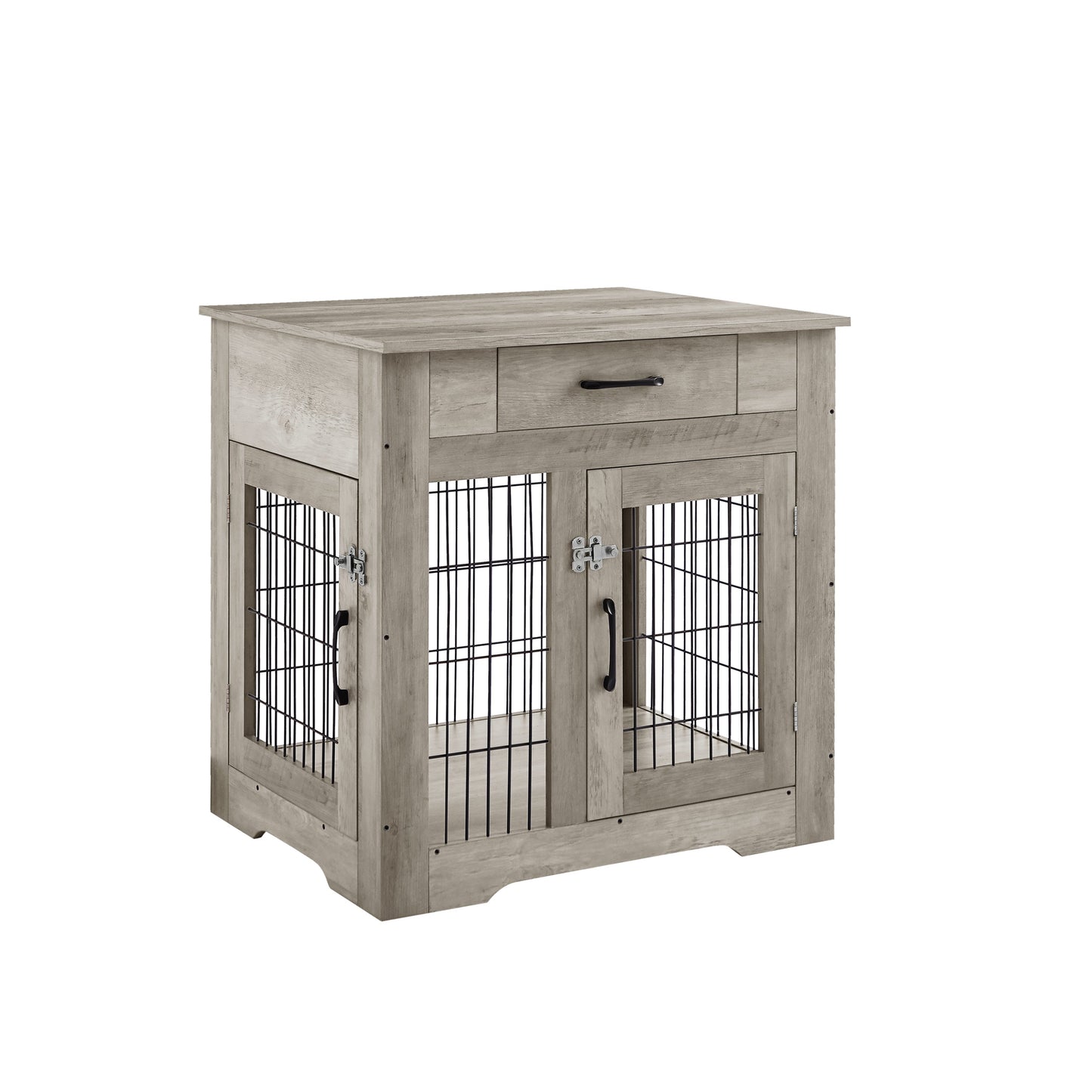 Furniture Style Dog Crate End Table with Drawer, Pet Kennels with Double Doors, Dog House Indoor Use, Grey, 29.9" W x 24.8" D x 30.71" H.