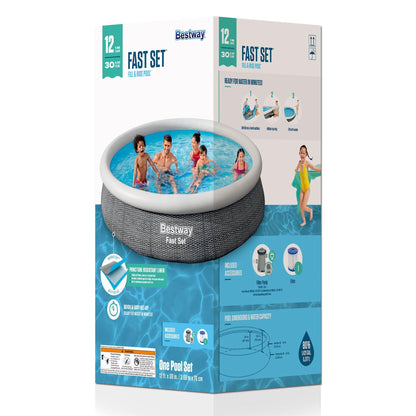 Bestway Fast Set 12'x30" Round Inflatable Outdoor Above Ground Swimming Pool Set