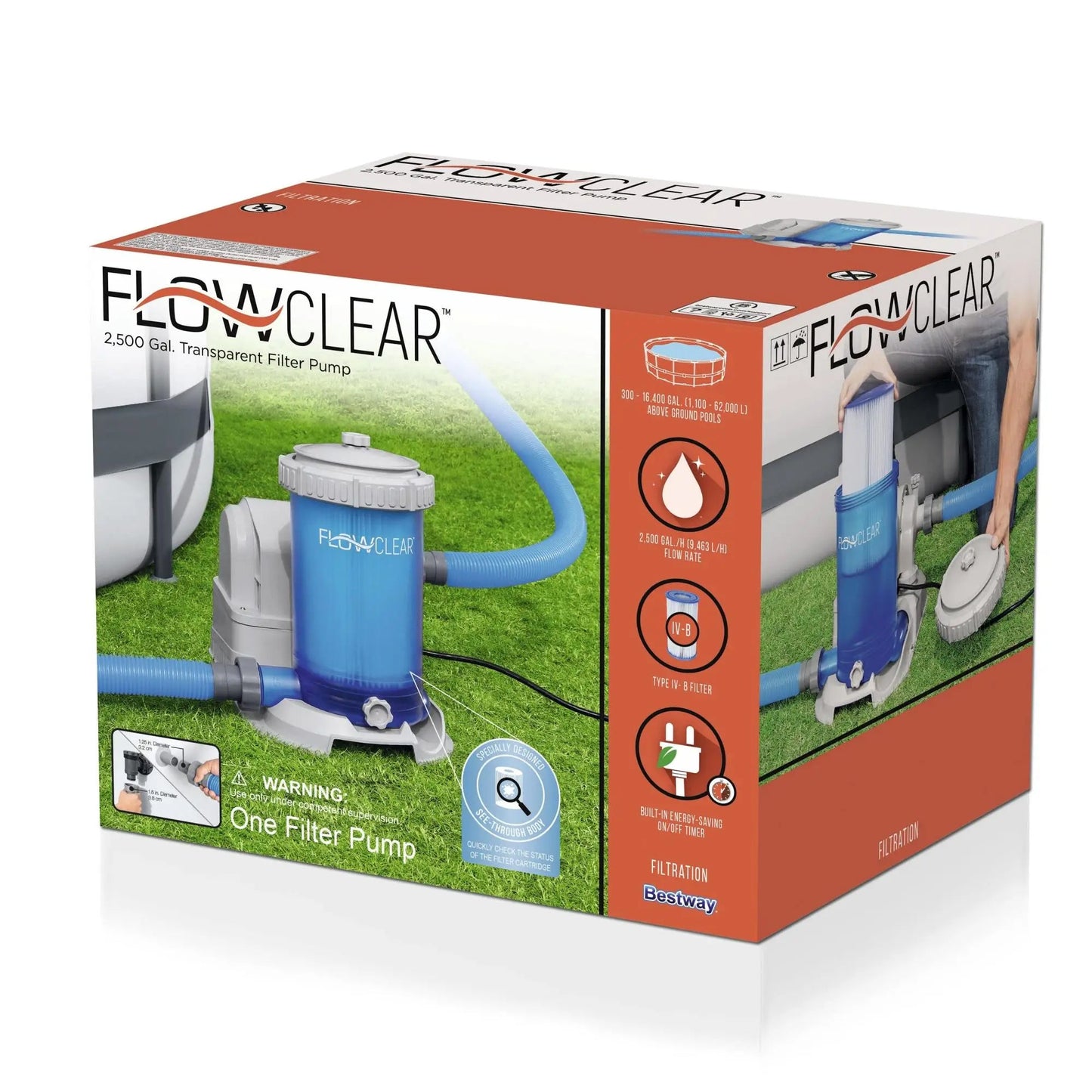 Bestway 58671E Flowclear 2,500 Gallon Transparent Above Ground Pool Filter Pump