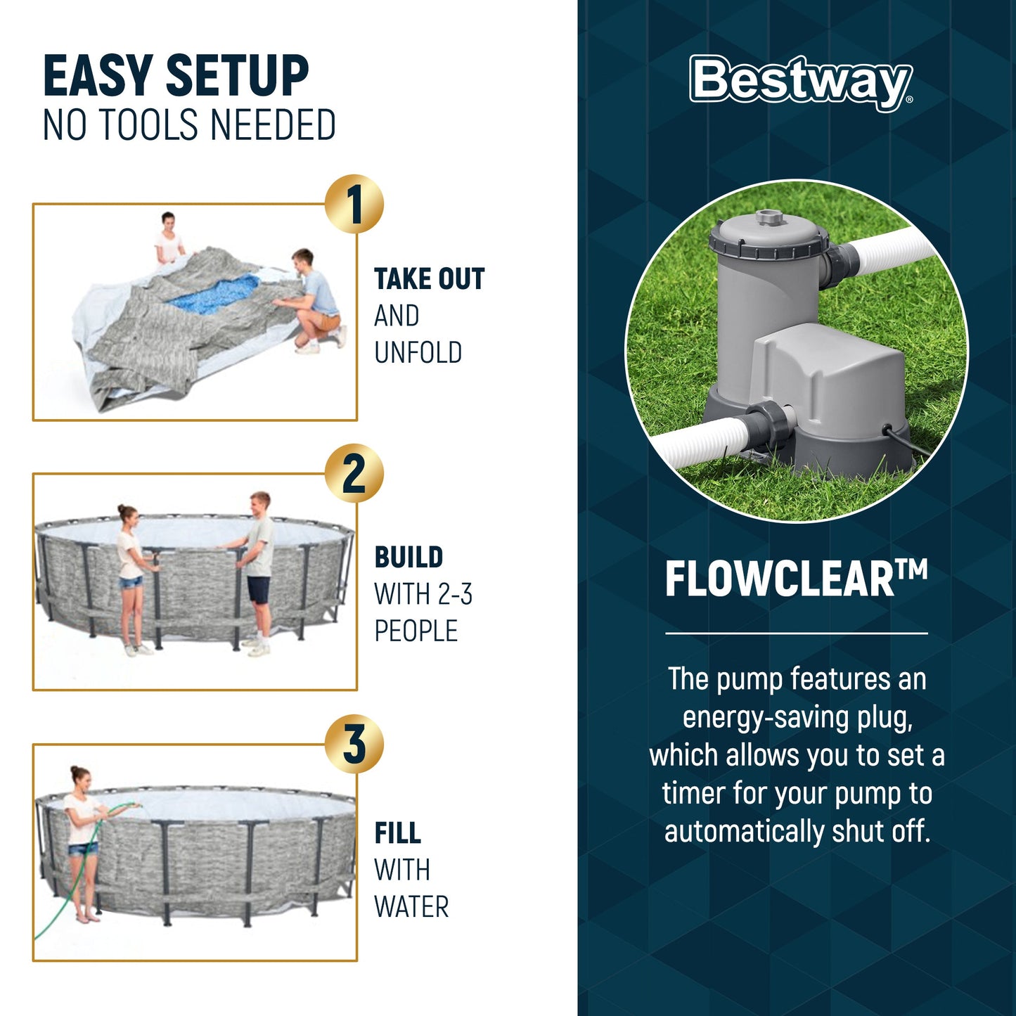 Bestway Steel Pro MAX 16 Foot Round Above Ground Pool Set with 3 Layer Liner