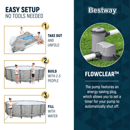 Bestway Steel Pro MAX 16 Foot Round Above Ground Pool Set with 3 Layer Liner