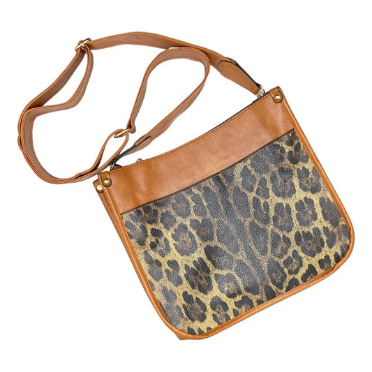 CAMEL LEOPARD FRONT CROSS BODY SHOULDER BAG