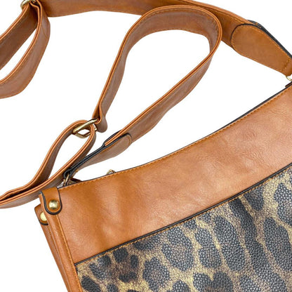 CAMEL LEOPARD FRONT CROSS BODY SHOULDER BAG