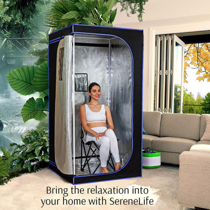 SereneLife Portable Full Size Personal Home Spa Steam Sauna with Remote, Black