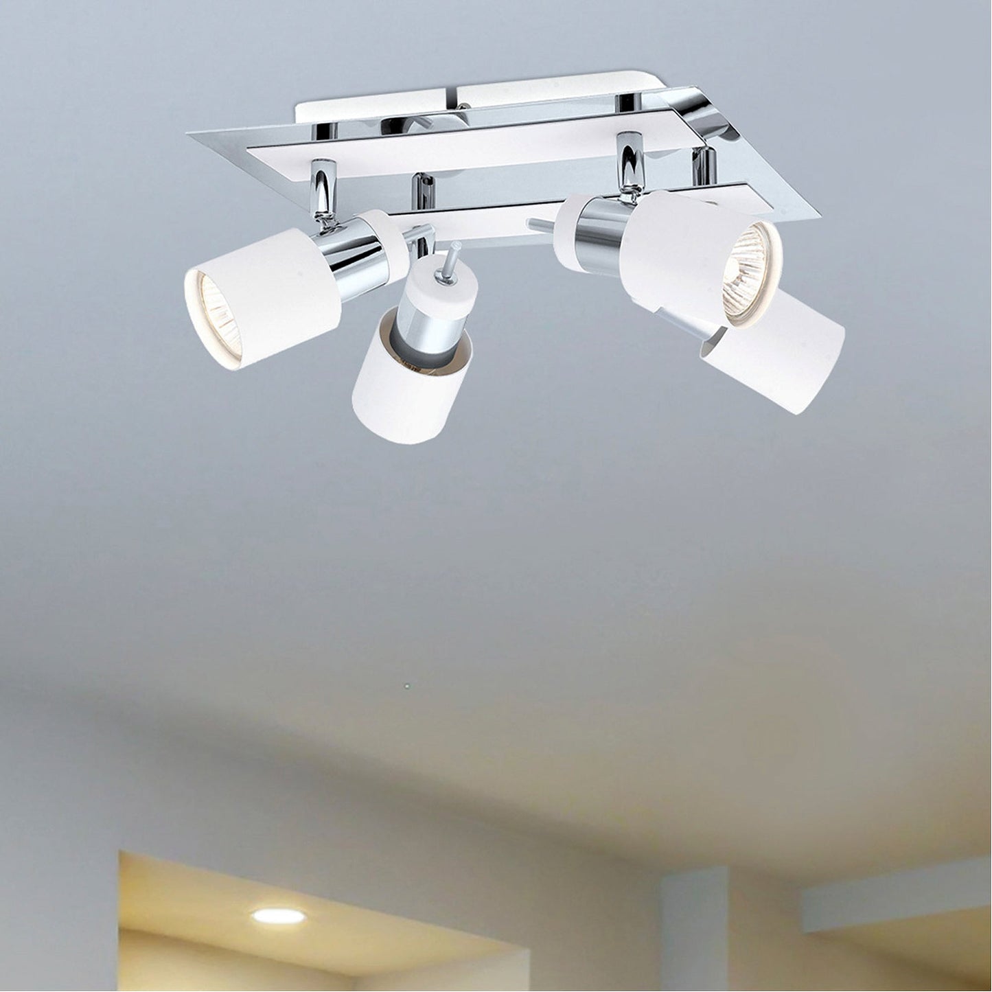 Eglo Davida 9 Inch 4 Light Semi Flush Mount Ceiling Light, Chrome and White