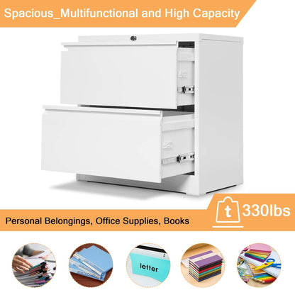AOBABO 28 Inch Locking 2 Drawer Metal Office Storage Filing Cabinet, White