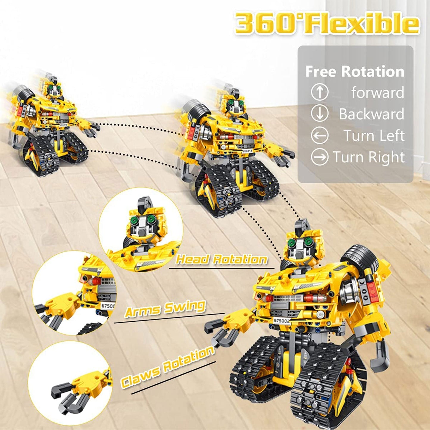 PANLOS 2 in 1 Programmable Remote Control Car Robot Buildable Playset, Yellow