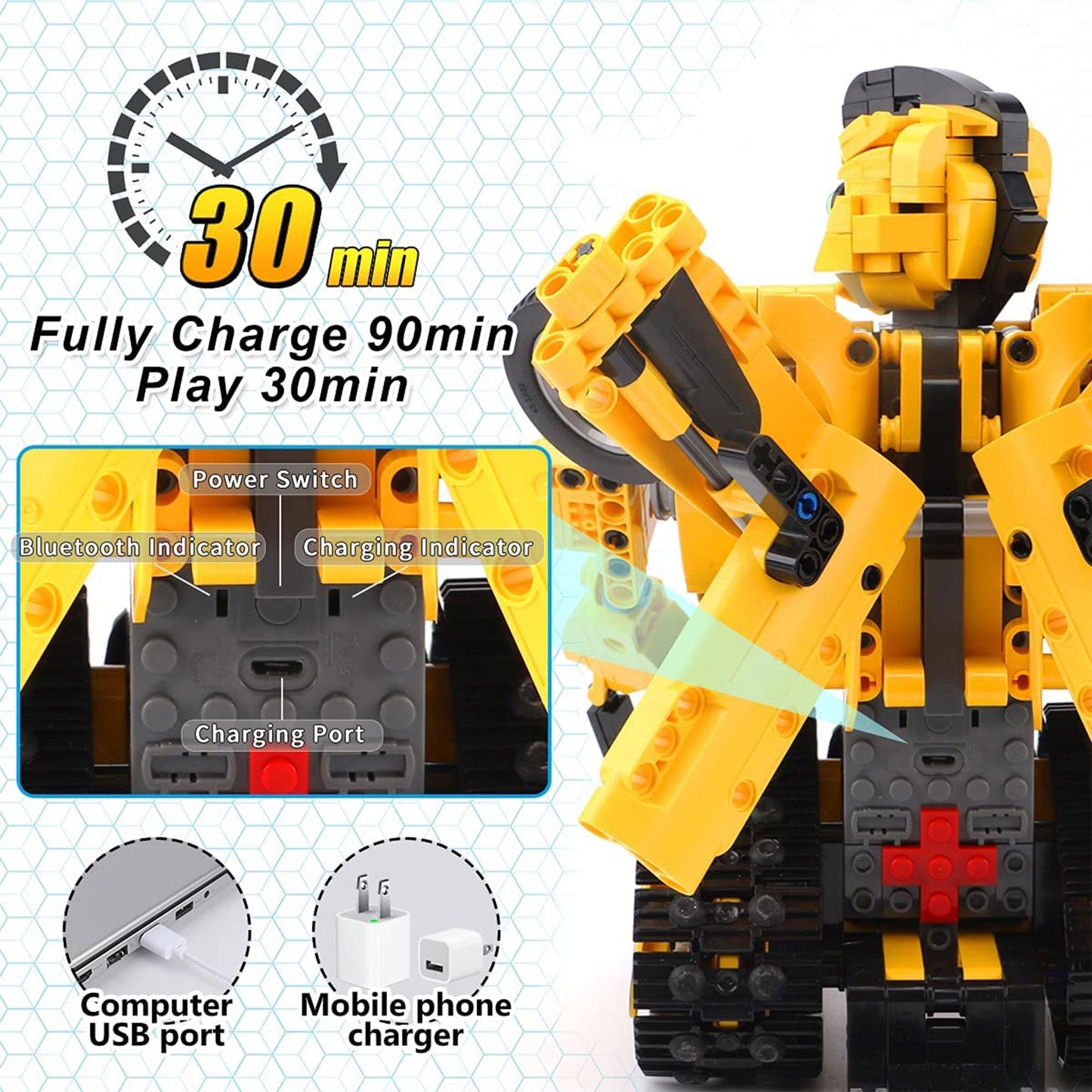 PANLOS 2 in 1 Programmable Remote Control Car Robot Buildable Playset, Yellow