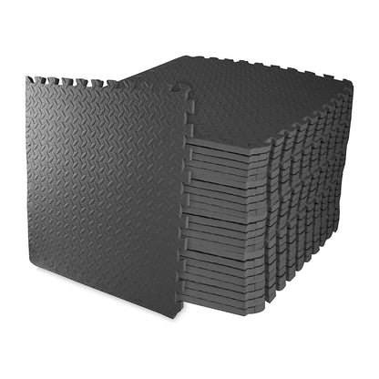 BalanceFrom Fitness 96 Sq Ft Interlocking EVA Foam Exercise Mat Tiles, Black