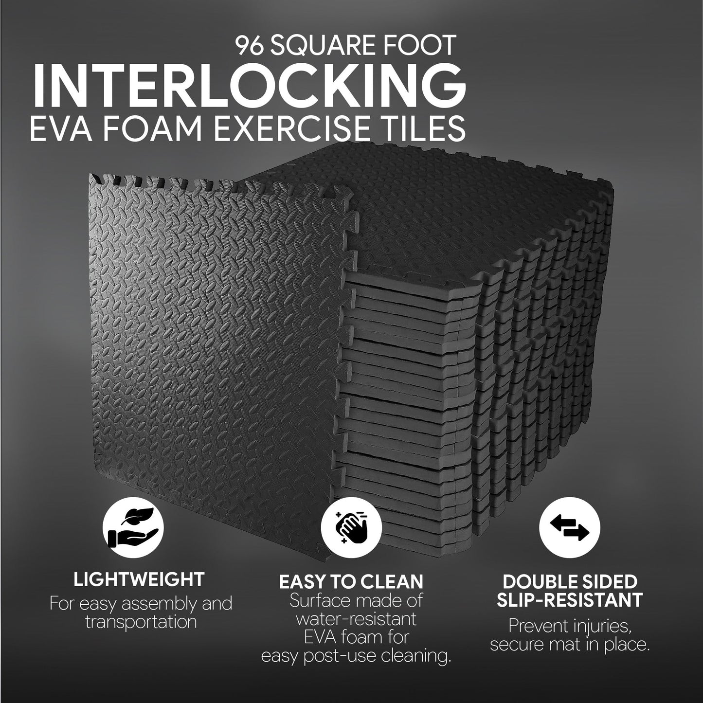 BalanceFrom Fitness 96 Sq Ft Interlocking EVA Foam Exercise Mat Tiles, Black