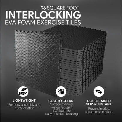 BalanceFrom Fitness 96 Sq Ft Interlocking EVA Foam Exercise Mat Tiles, Black