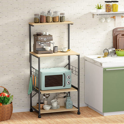Bestier 4 Tier Kitchen Storage Baker's Rack Organizer Cart Stand, 49 Inch, Oak