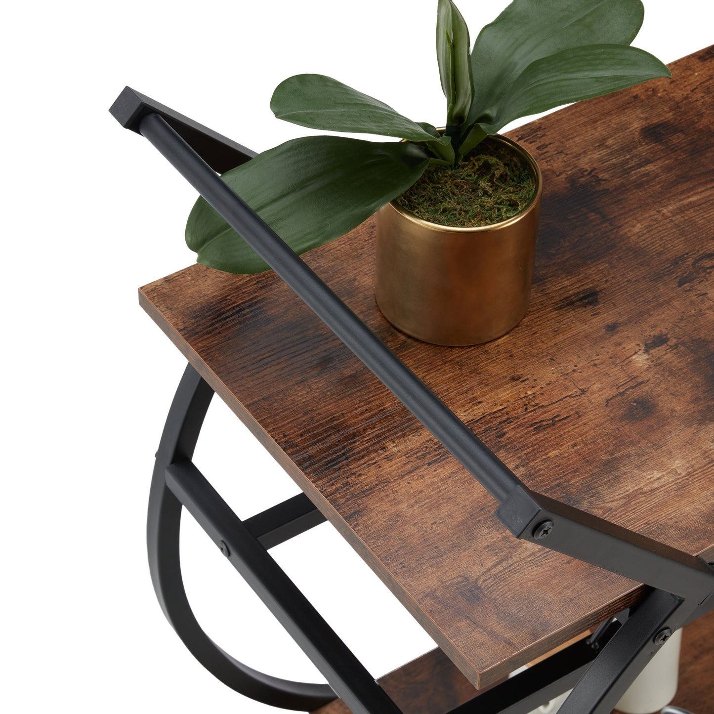 Jomeed Wood and Metal Portable Kitchen Bar or Coffee Cart with Wine Rack, Brown