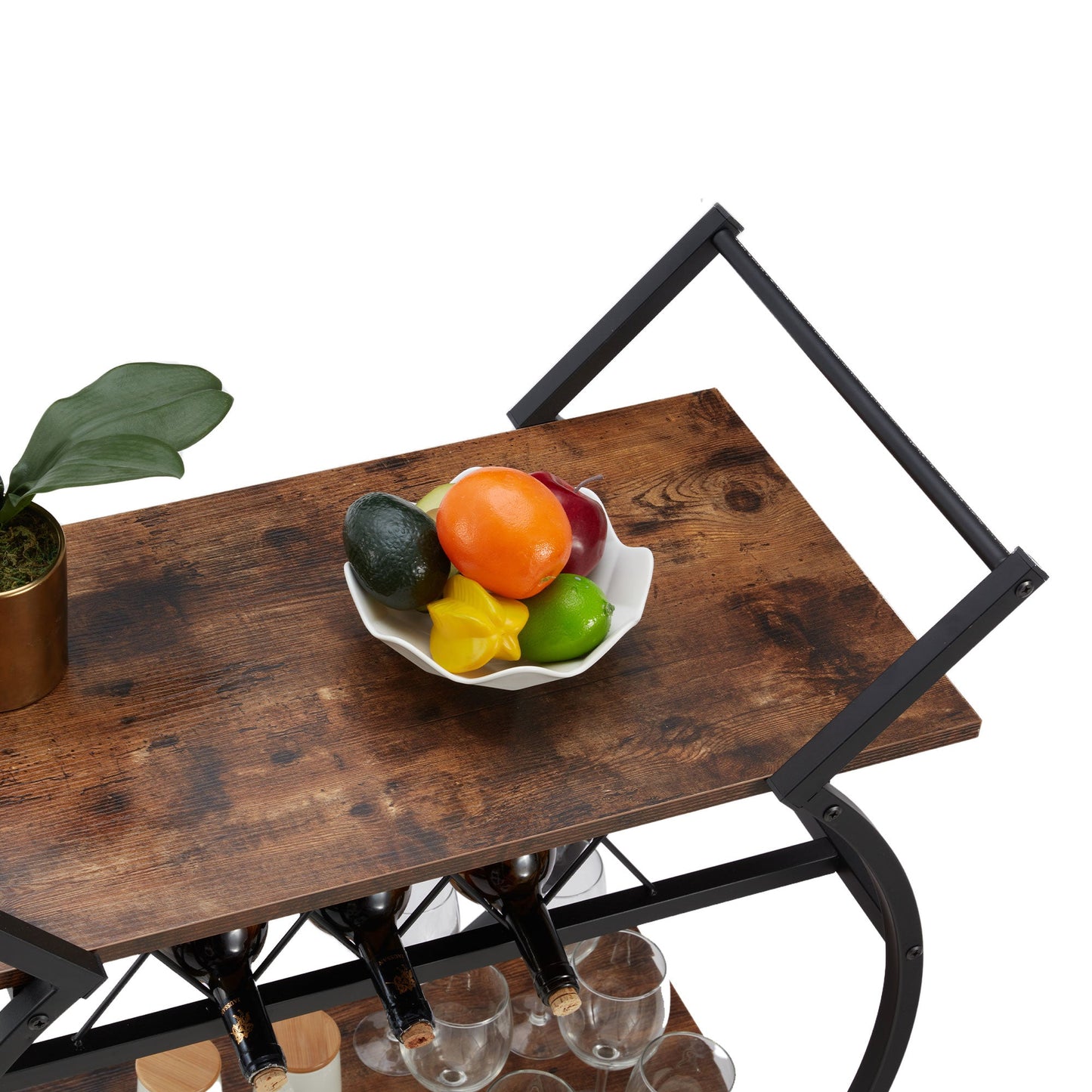 Jomeed Wood and Metal Portable Kitchen Bar or Coffee Cart with Wine Rack, Brown