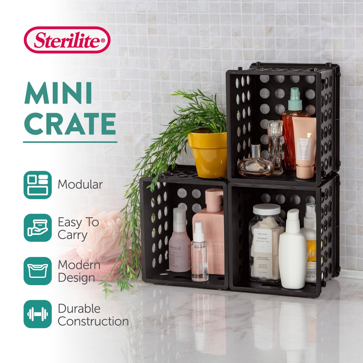 Sterilite Mini Crate Stackable Plastic Storage Bin Organizer w/ Handles, 12 Pack