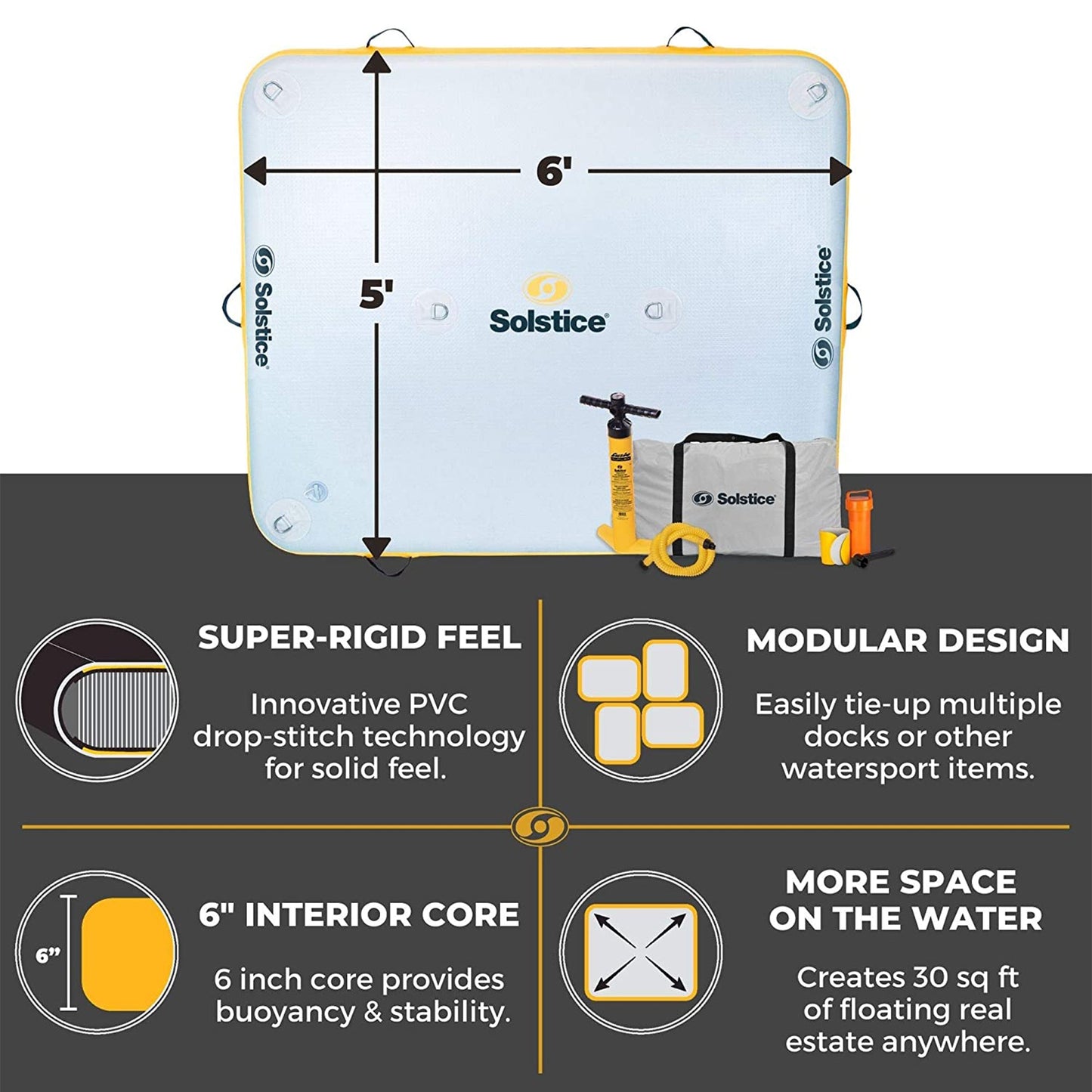 Solstice 6 x 5 ft Inflatable Floating Dock Rafting Platform w/Pump & Bag, Multi