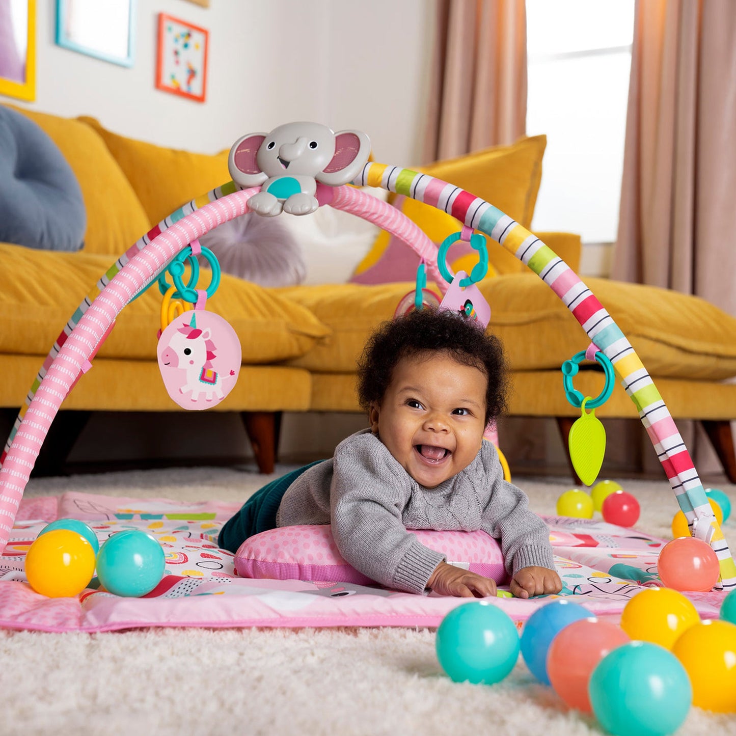 Bright Starts 5 in 1 Your Way Play Baby Activity Gym Ball Pit, Rainbow Tropics