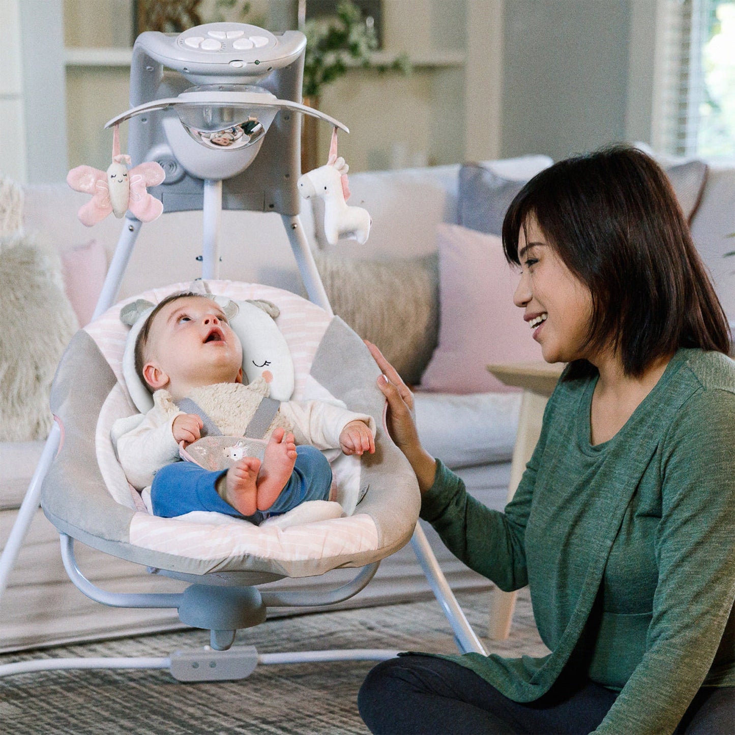 Ingenuity InLighten Baby Electric Cradling Swing Rocker Chair, Flora the Unicorn