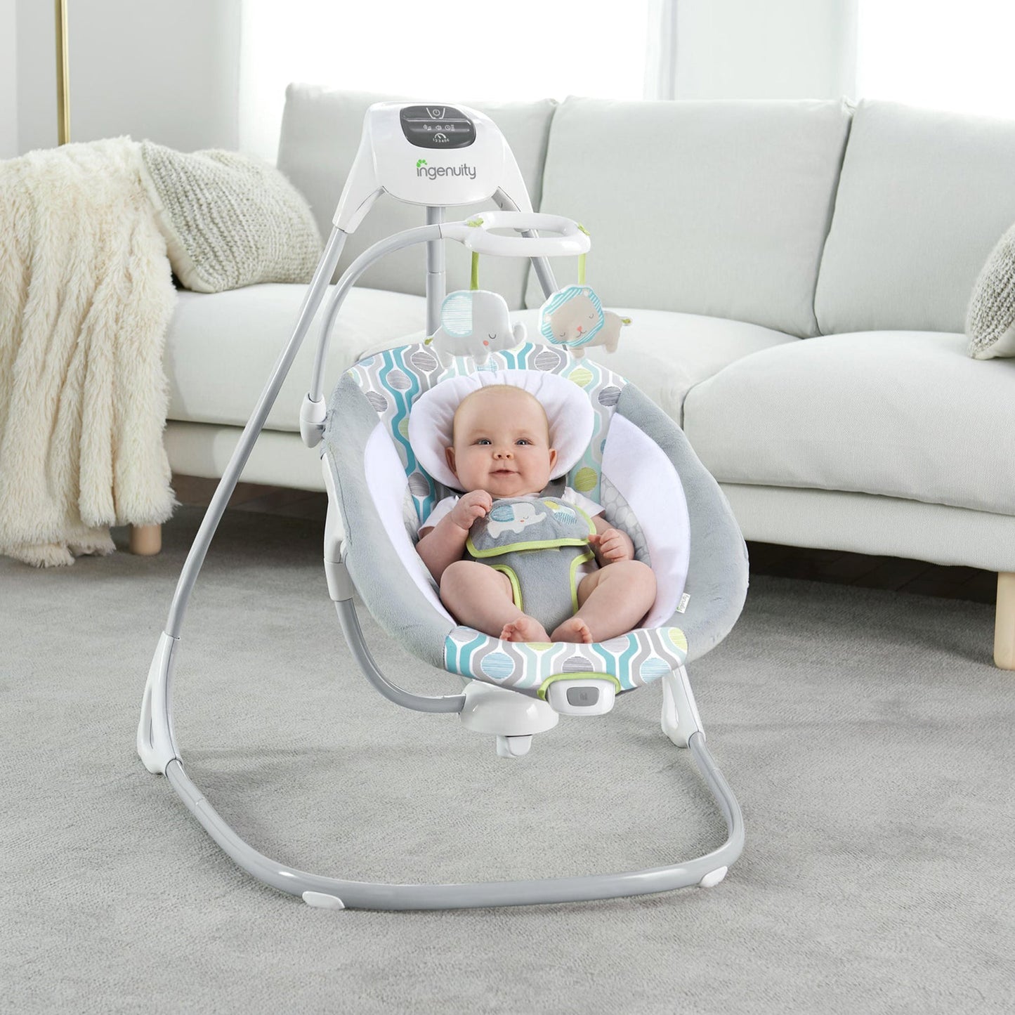 Ingenuity SimpleComfort Baby Electric Soothing Swing Swivel Rocker, Everston
