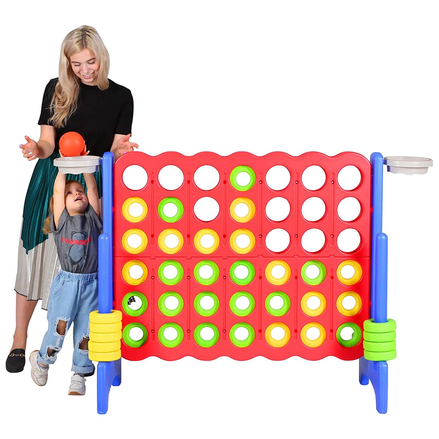 SDADI Giant 64 Inch 4-In-A-Row Game and Basketball Game for Kids, Blue and Red