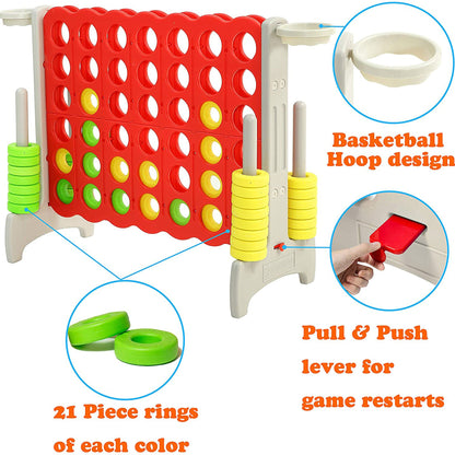SDADI Giant 64 Inch 4-In-A-Row Game and Basketball Game for Kids, Gray and Red