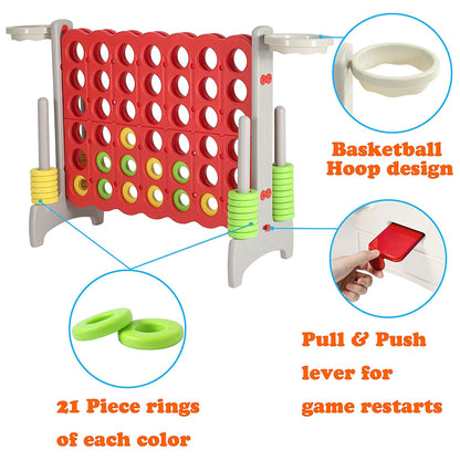 SDADI Giant 33 Inch 4-In-A-Row Game and Basketball Game for Kids, Gray and Red