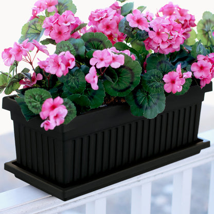 HC Companies 24 Inch Fluted Plastic Venetian Garden Flower Window Box, Black